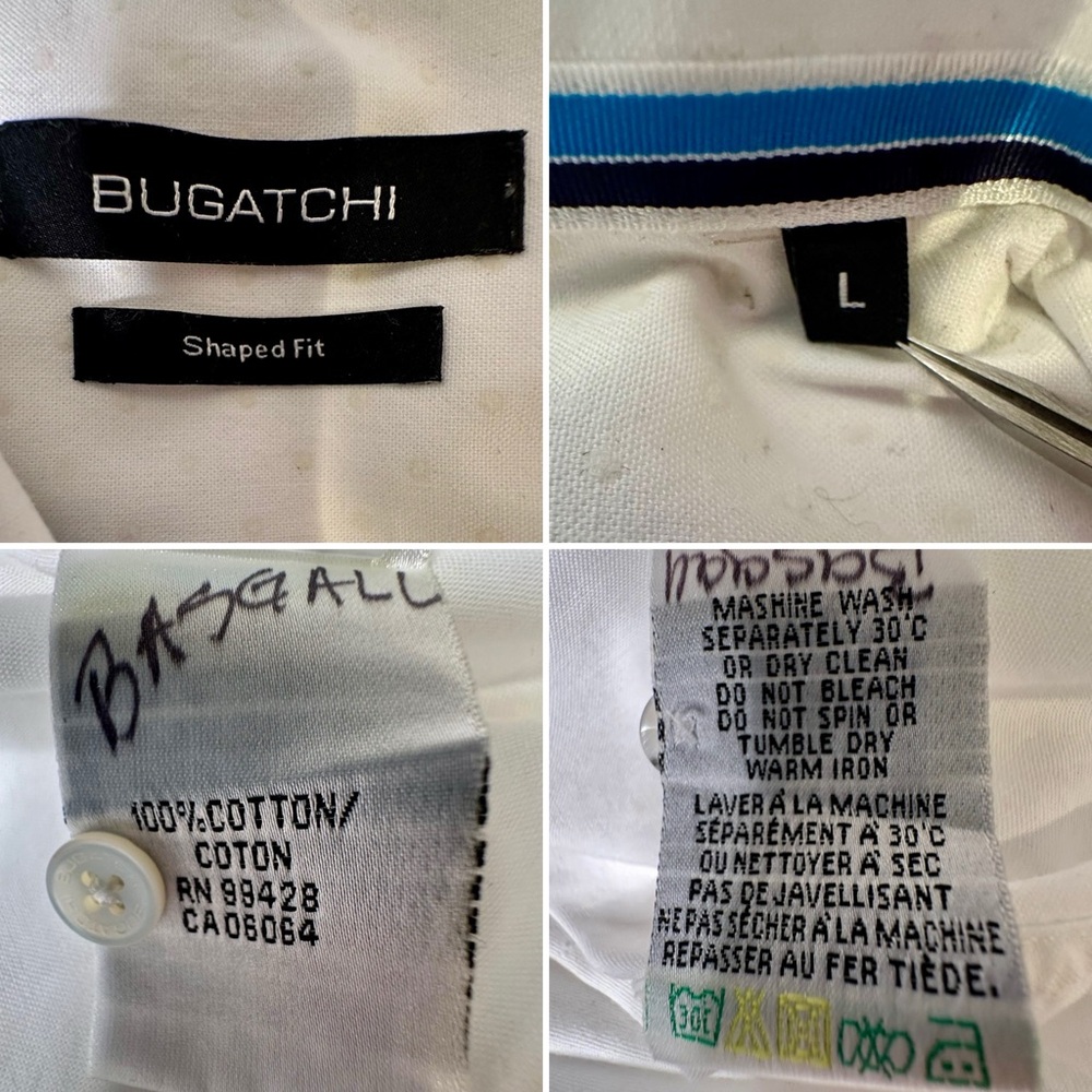 Bugatchi White Short-Sleeve Button-Up Shirt Shaped Fit 100% Cotton Luxury Size L - Picture 6 of 10